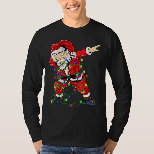 Christmas Tree Lights Dabbing Santa For  Xmas Holi T-Shirt (Front)