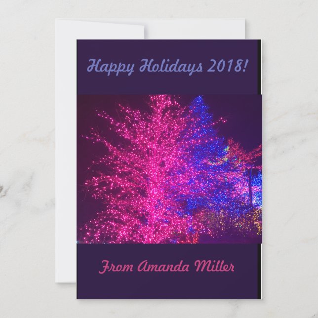 Christmas Tree Lights in Purple Pink & Blue Holiday Card (Front)