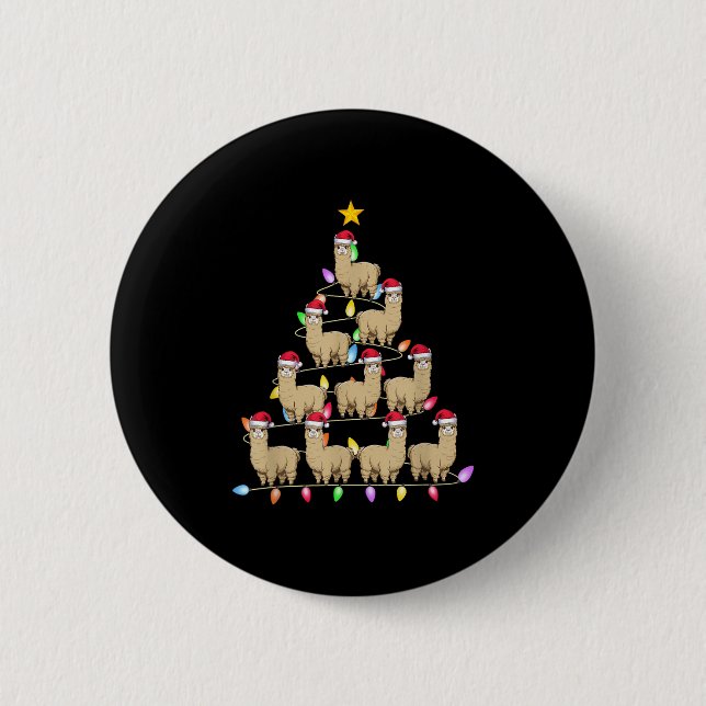 Christmas Tree Lights Men Women Santa Alpaca Xmas  6 Cm Round Badge (Front)
