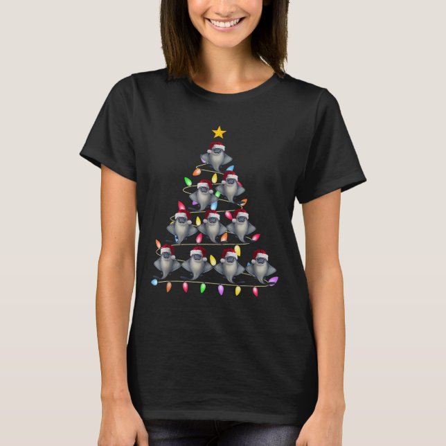 Christmas Tree Lights Men Women Santa Stingray Xma T-Shirt (Front)