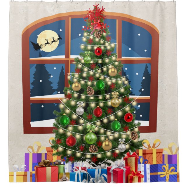Christmas Tree Lights & Ornaments Shower Curtain (Front)