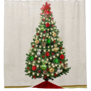 Christmas Tree Lights & Ornaments Shower Curtain