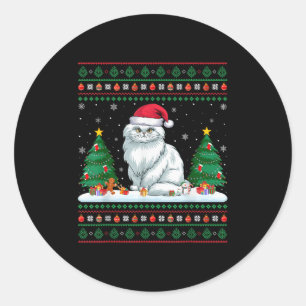 Christmas Tree Lights Persian Cat Santa Ugly Xmas  Classic Round Sticker