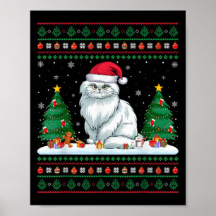 Christmas Tree Lights Persian Cat Santa Ugly Xmas  Poster