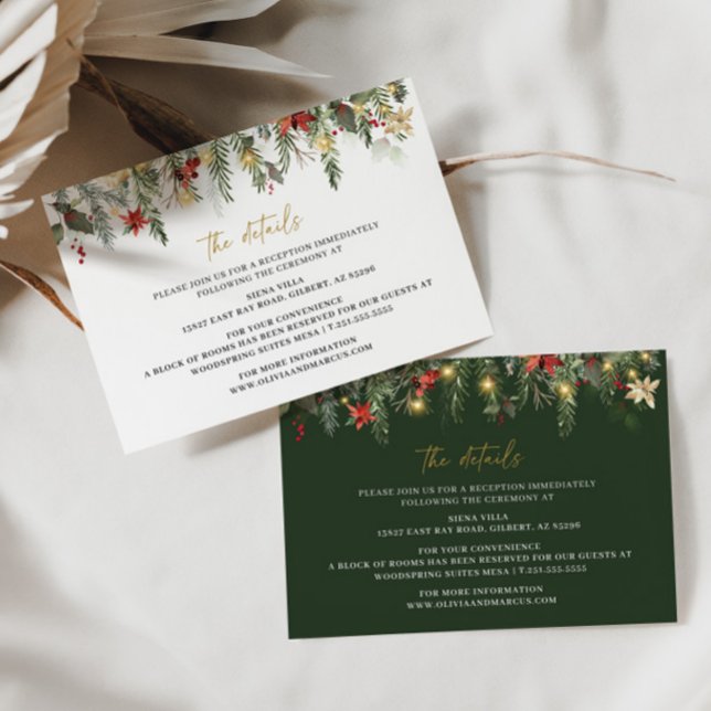 Christmas Tree Lights Pine Winter Wedding Details Enclosure Card (Details Card 2 Colors)