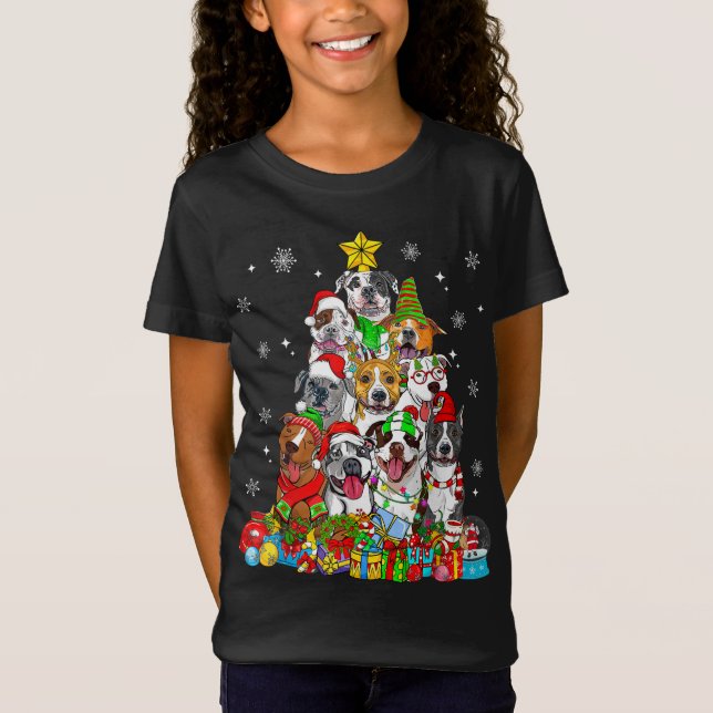 Christmas Tree Lights Pitbull Dog Lover Xmas Pajam T-Shirt (Front)