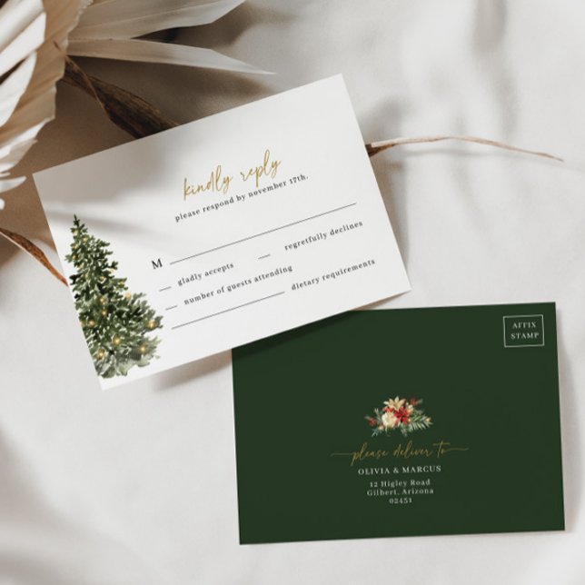 Christmas Tree Lights Winter Wedding RSVP Card (RSVP Card Front/Back)