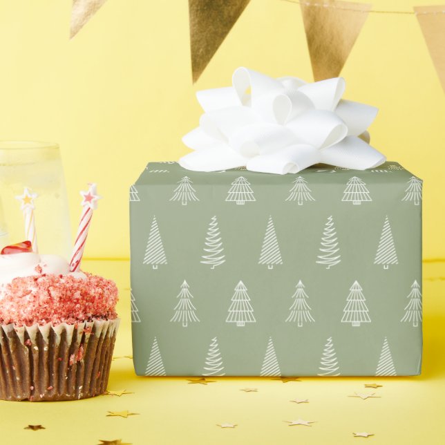 Christmas Tree Line Art Print Wrapping Paper Roll (Birthday Party)