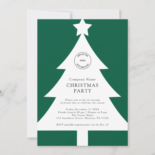 Christmas Tree Logo Corporate Festive Party Green Invitation (Front)