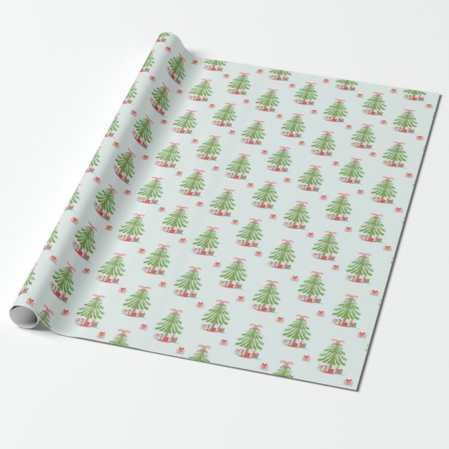 Christmas Tree (Lt. Blue) Wrapping Paper (Unrolled)