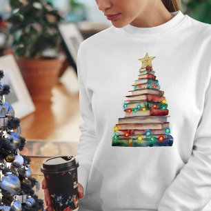 Christmas Tree Made of Books Teachers Book Lovers T-Shirt