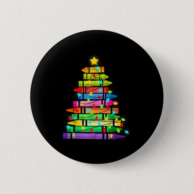 Christmas Tree Made Of Crayons School Teacher Life 6 Cm Round Badge (Front)