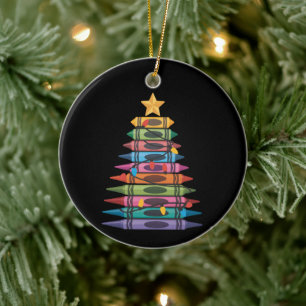 Christmas Tree Made of Crayons School Teacher Life Ceramic Tree Decoration