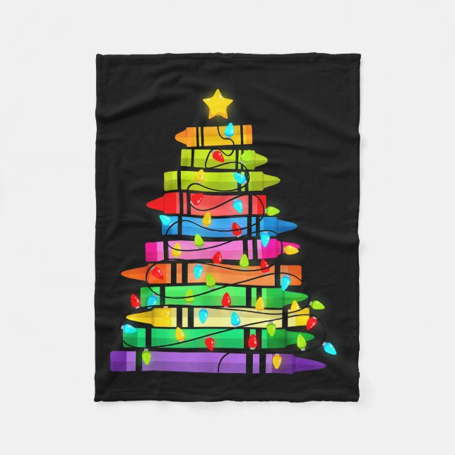 Christmas Tree Made Of Crayons School Teacher Life Fleece Blanket (Front)