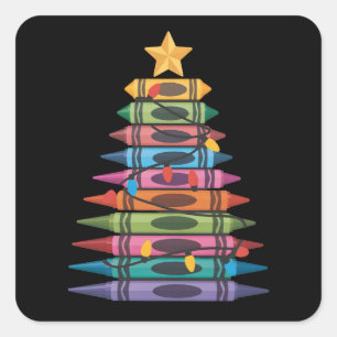 Christmas Tree Made of Crayons School Teacher Life Square Sticker