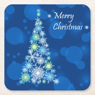 Christmas tree made of snowflakes. square paper coaster