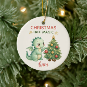 Christmas Tree Magic Watercolor Baby Dragon Ceramic Tree Decoration