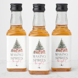 Christmas Tree Making Spirits Bright Gift Liquor Bottle Label