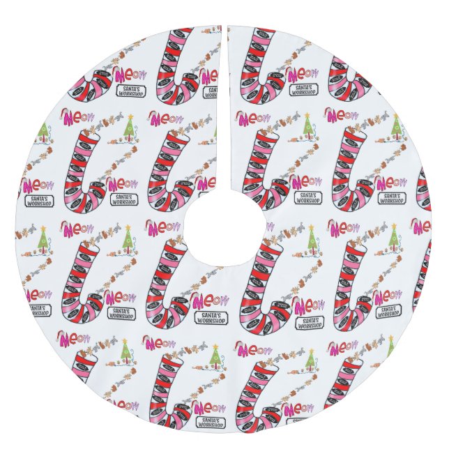 Christmas Tree Meow Cat Kittens Brushed Polyester Tree Skirt (Front)
