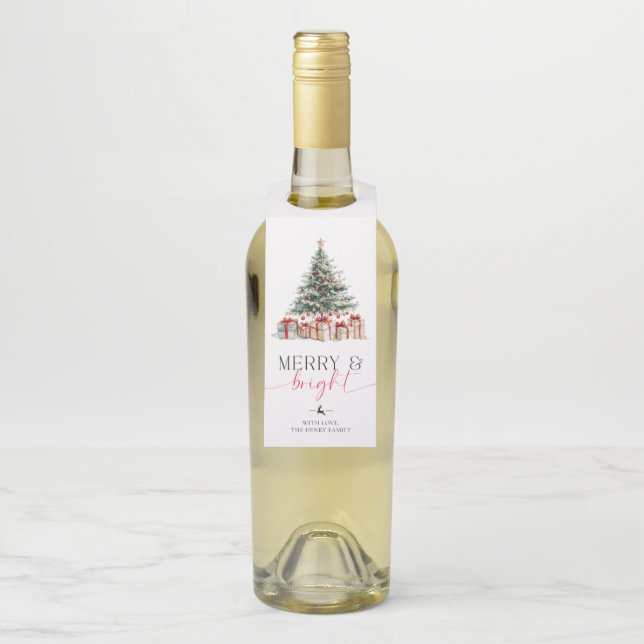 Christmas Tree Merry and Bright Gift Bottle Tag (On Bottle)