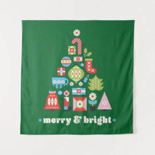 Christmas Tree Merry & Bright Green Tapestry