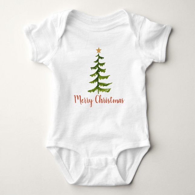 Christmas Tree Merry Christmas  Baby Bodysuit (Front)