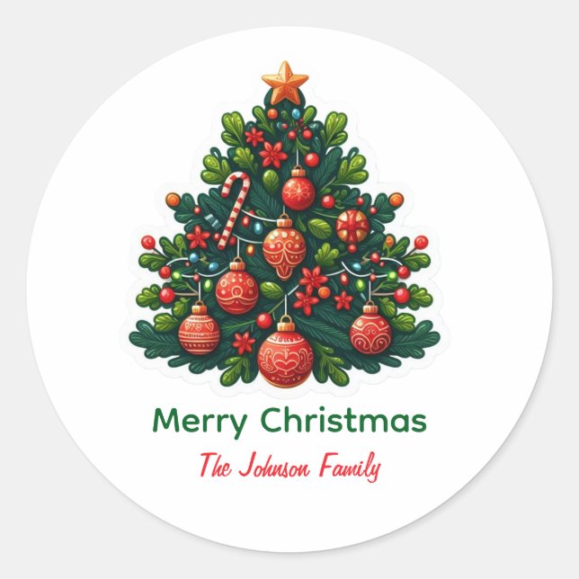 Christmas Tree Merry Christmas Classic Round Sticker (Front)