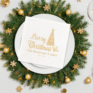 Christmas Tree Merry Christmas Family Name Date Foil Napkins
