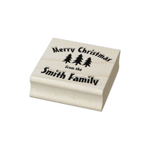 Christmas Tree Merry Christmas Family Name Gift  Rubber Stamp