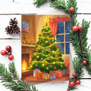 Christmas Tree   Merry Christmas Painting Holiday Postcard