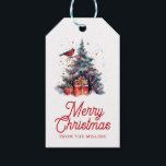 Christmas Tree Merry Christmas Retro Typography Gift Tags<br><div class="desc">Colourful Christmas tree and red robin with a red Merry Christmas retro typography.</div>