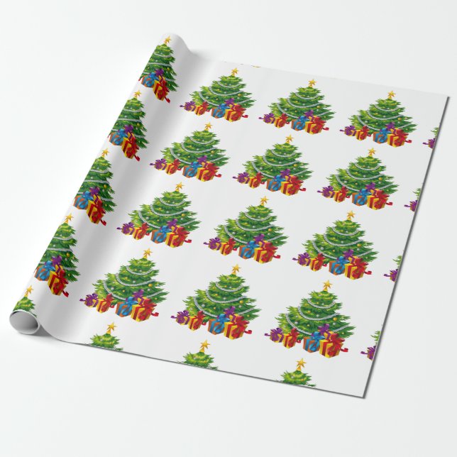 Christmas tree, merry christmas wrapping paper (Unrolled)