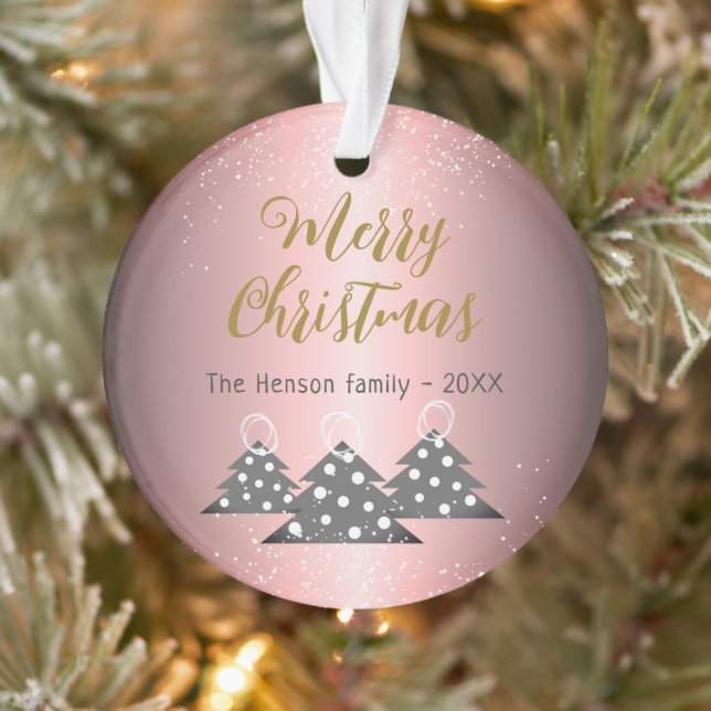 Christmas Tree Metallic Pink Festive Family  Ornament (Tree)