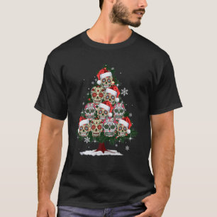 Christmas Tree Mexican Flower Sugar Skull Santa Ha T-Shirt