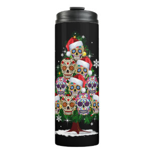 Christmas Tree Mexican Flower Sugar Skull Santa Ha Thermal Tumbler