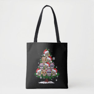 Christmas Tree Mexican Flower Sugar Skull Santa Ha Tote Bag