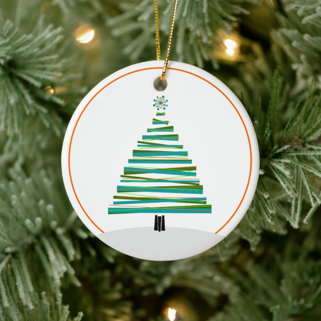 Christmas Tree - Mid Century Stripe Ceramic Tree Decoration (Tree)