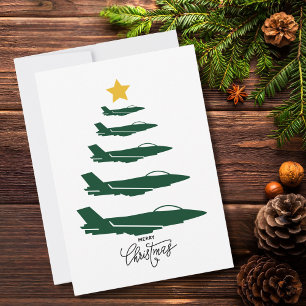 Christmas Tree, Military Aeroplane, Minimalist Holiday Card