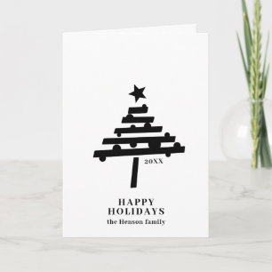 Christmas Tree Minimalist Black and White Family Holiday Card