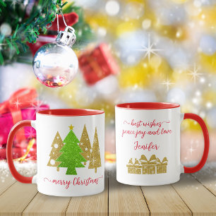 Christmas tree Minimalist Gold glitter gift Mug