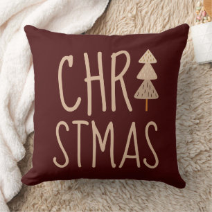 Christmas Tree Minimalist Scandinavian Red Cushion