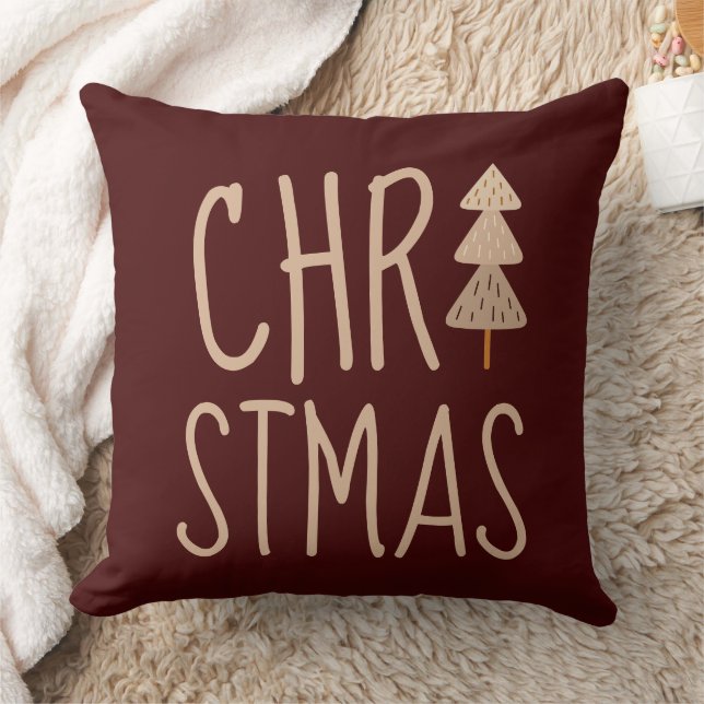 Christmas Tree Minimalist Scandinavian Red Cushion (Blanket)