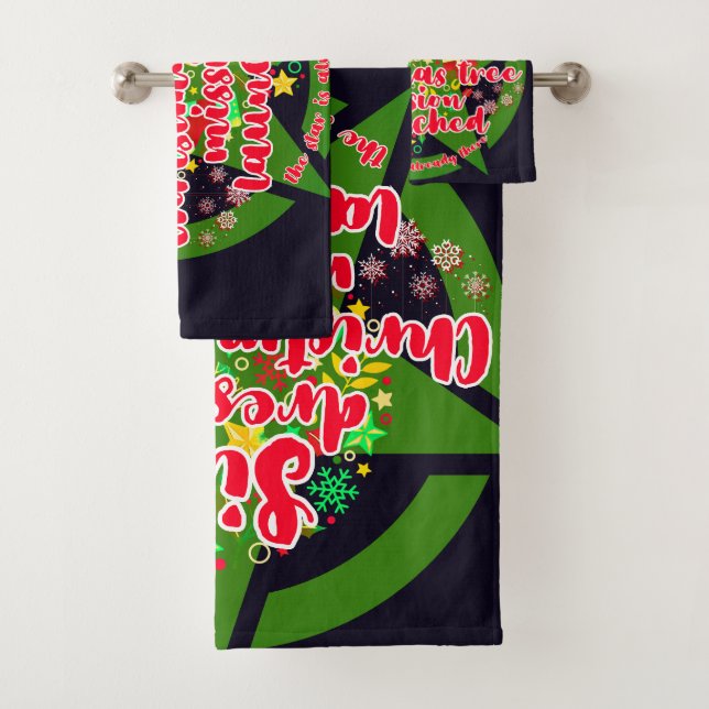 Christmas tree, mission, army bath towel set (Insitu)