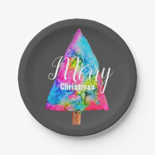 Christmas tree modern funky colours blue and pink paper plate