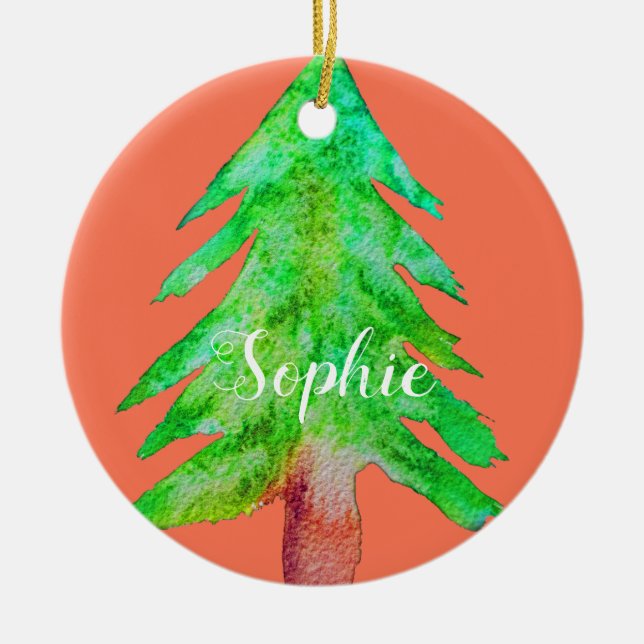 Christmas tree modern funky colours ceramic tree decoration (Front)