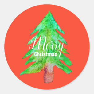 Christmas tree modern funky colours classic round sticker