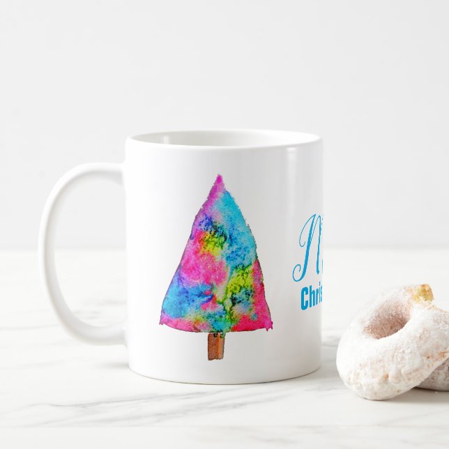 Christmas tree modern funky colours coffee mug (With Donut)