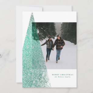 Christmas tree modern green speckle one photo holiday card