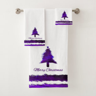 Christmas Tree Modern Holiday Pattern Purple Bath Towel Set