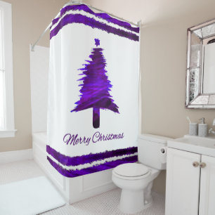 Christmas Tree Modern Holiday Pattern Purple Shower Curtain
